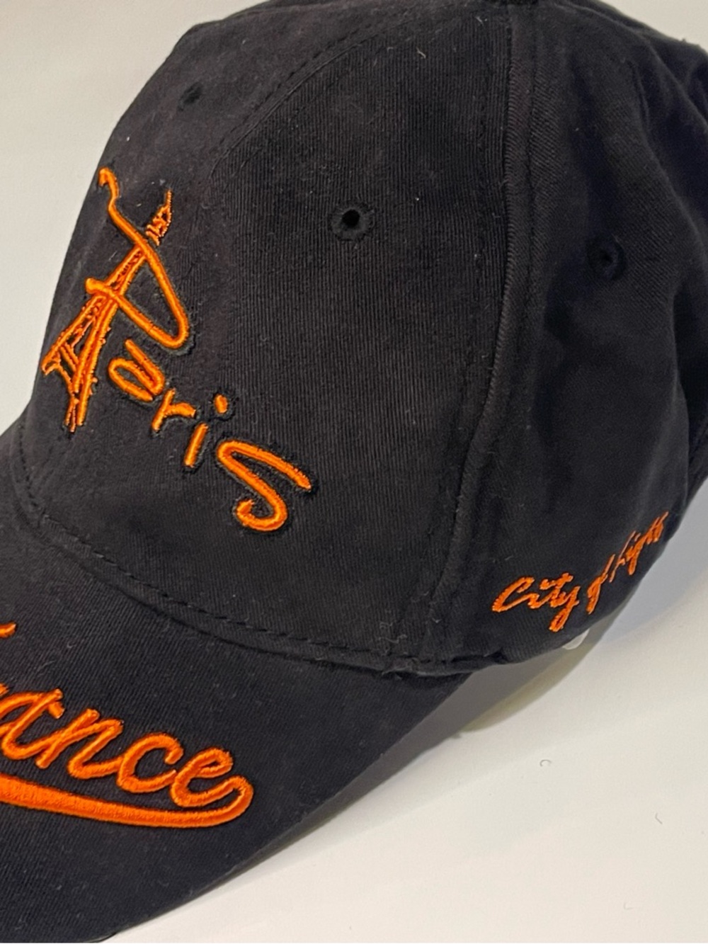 monaco Black Cap with Orange Paris Embroidery